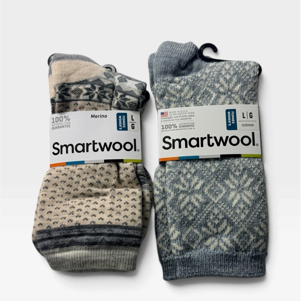 Smartwool Crew Socks Cozy Cabin Snowflake Womens L Multi Merino Wool NEW 2PK